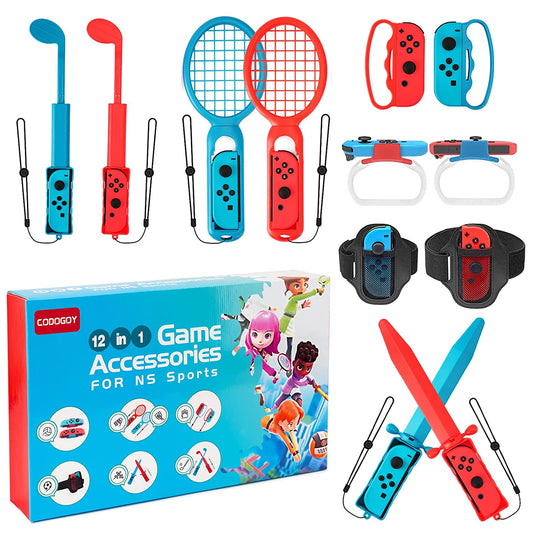 12-in-1 Sports Accessories Bundle for Nintendo Switch , Compatible with Switch/Switch OLED Sports Games - Enhance Your Gaming Experience with this Family-Friendly Kit