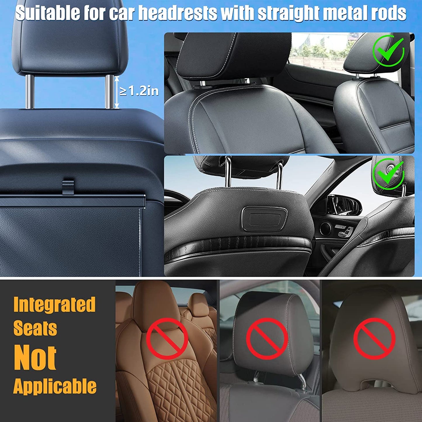 Car Tablet Holder - Universal Back Seat Mount for 5.5-11 Inch Screens - 360° Rotating Headrest Tablet Holder - Road Trip Essentials for Kids - Black