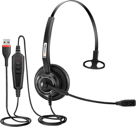Professional USB Headset with Noise Cancelling Microphone and Enhanced Comfort for Laptop, PC, Skype, Zoom, Webinar, Call Center, Home & Office Use
