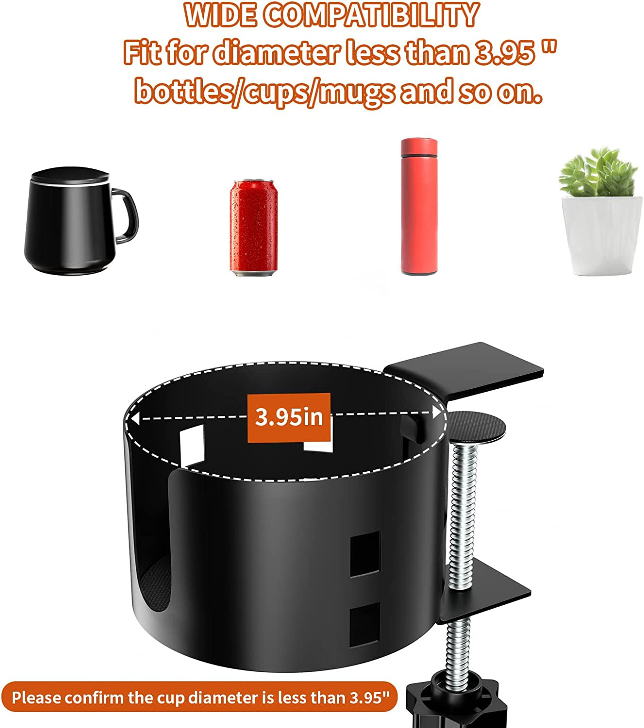 Enhanced Clamp-On Cup Holder for Large Desks, Spill-Proof Table Cup Holder, Premium Metal Gaming Desk Accessories for Cups, Bottles
