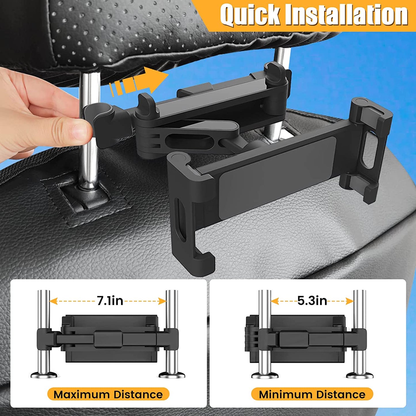 Car Tablet Holder - Universal Back Seat Mount for 5.5-11 Inch Screens - 360° Rotating Headrest Tablet Holder - Road Trip Essentials for Kids - Black