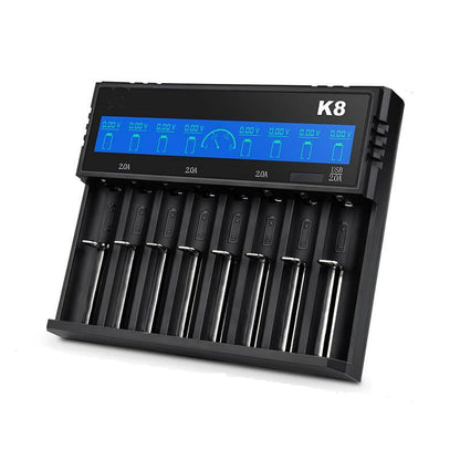  8-Slot Intelligent Rechargeable Li-Ion Battery Charger with LCD Screen Display - Universal 