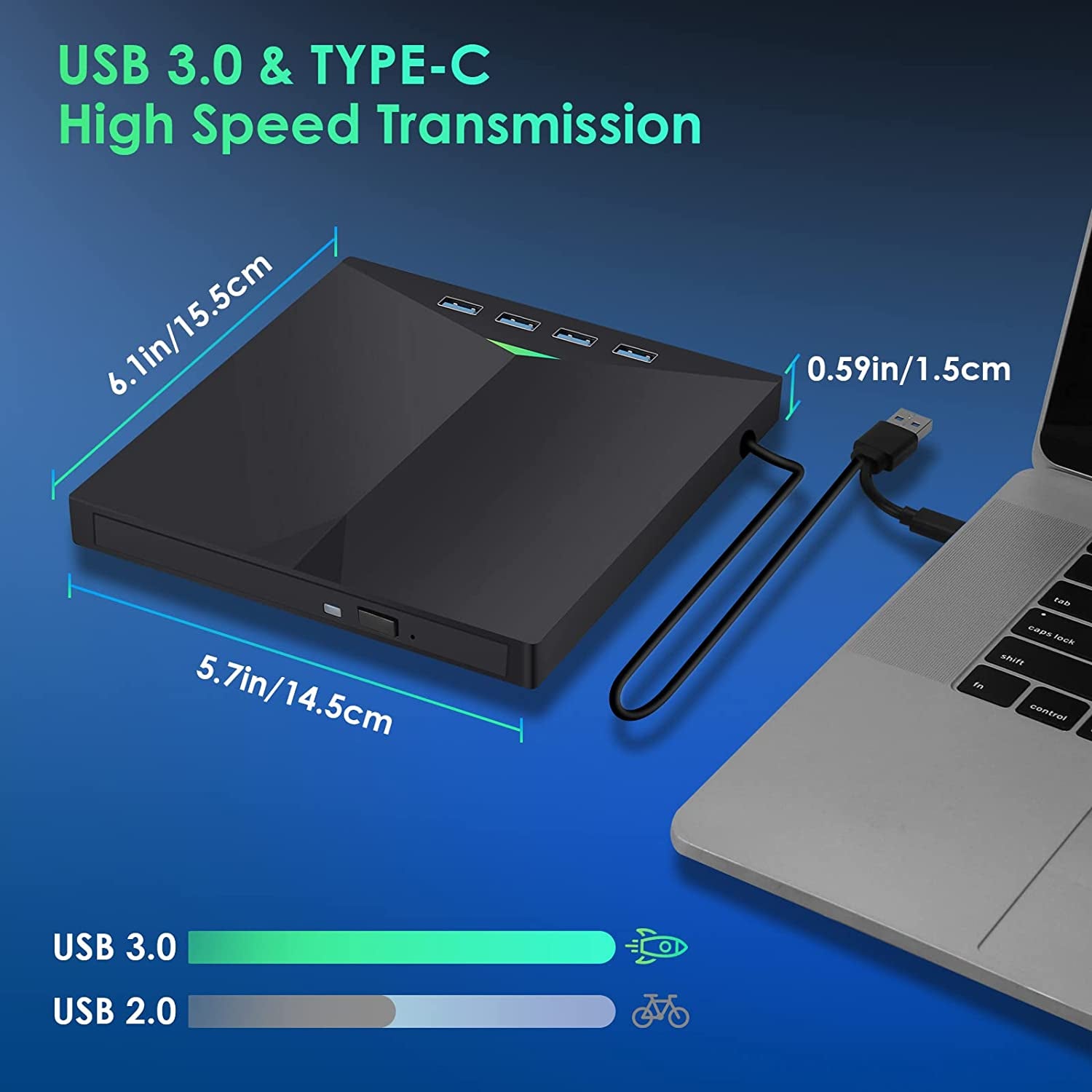 (7 in 1) Ultra-Slim USB 3.0 External CD/DVD Drive for Laptop and Desktop, Portable Burner Writer Compatible with Mac, MacBook Pro/Air, iMac, and Windows XP/7/8/10/Vista 