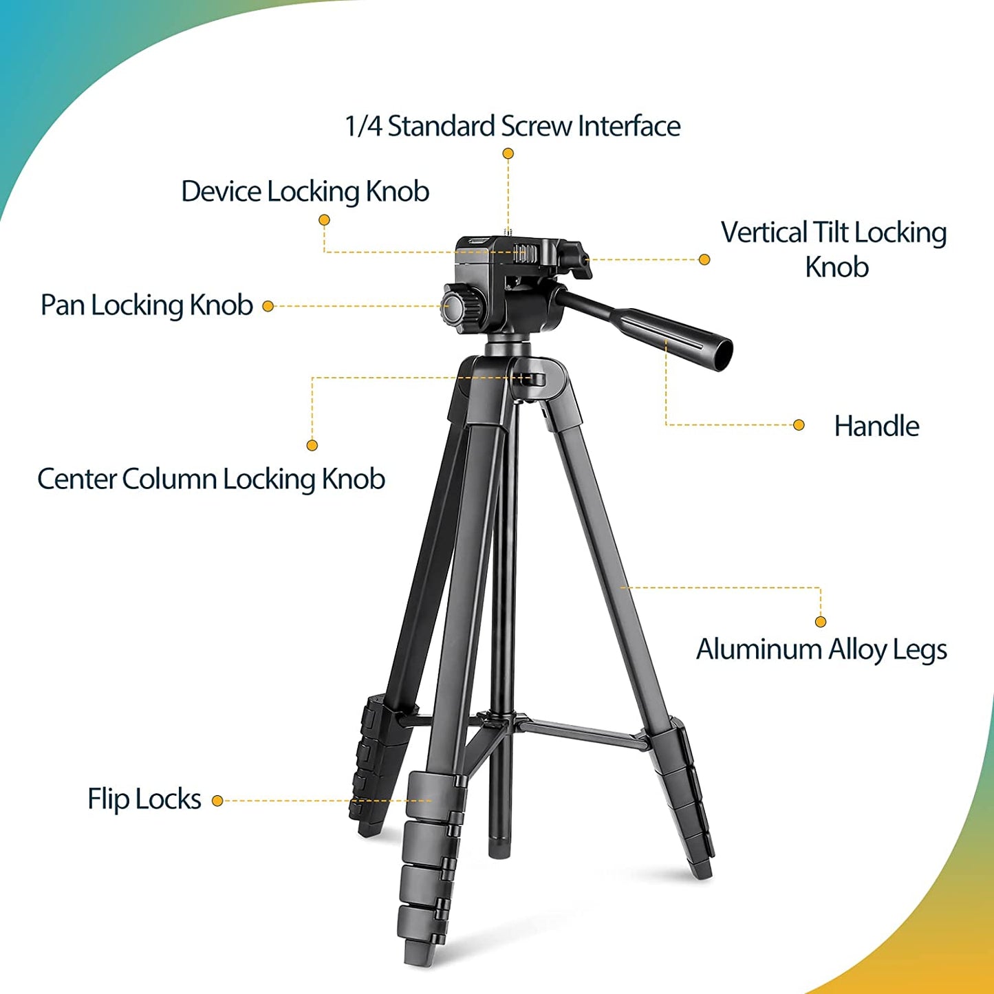 Professional 64" Extendable Phone and Camera Tripod Stand with Wireless Remote, Phone Holder, and Aluminum Construction for Video Recording, Selfies, Live Streaming, and Vlogging