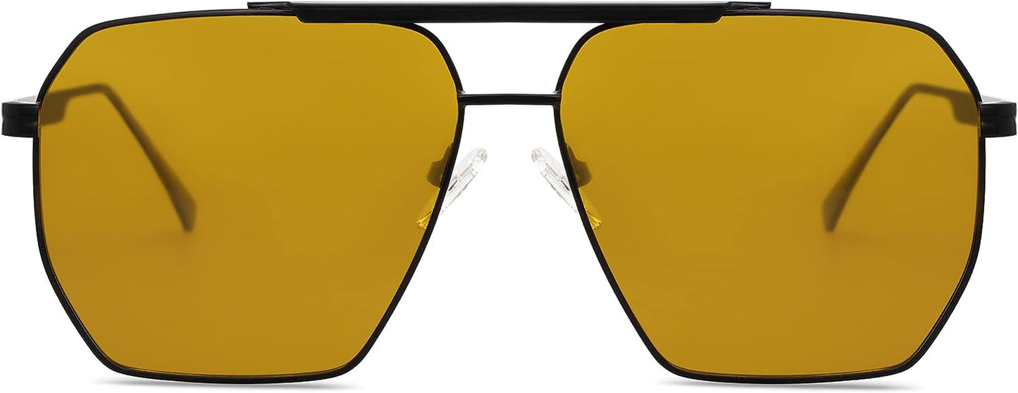 Retro Oversized Square Polarized Sunglasses for Women and Men Vintage Shades UV400 Classic Large Metal Sun Glasses