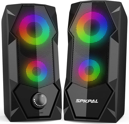 10W RGB Gaming Computer Speakers, 2.0 Wired USB Powered Stereo with Volume Control, Dual Channel Multimedia AUX 3.5mm for Laptop, Desktop, and Monitors