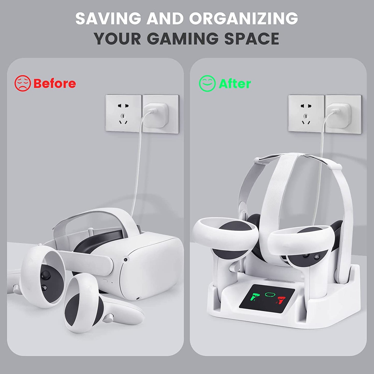 VR Charging Dock for Oculus Quest 2: Charging Station with Rechargeable Batteries, USB-C Charger, and Elite Strap Compatibility
