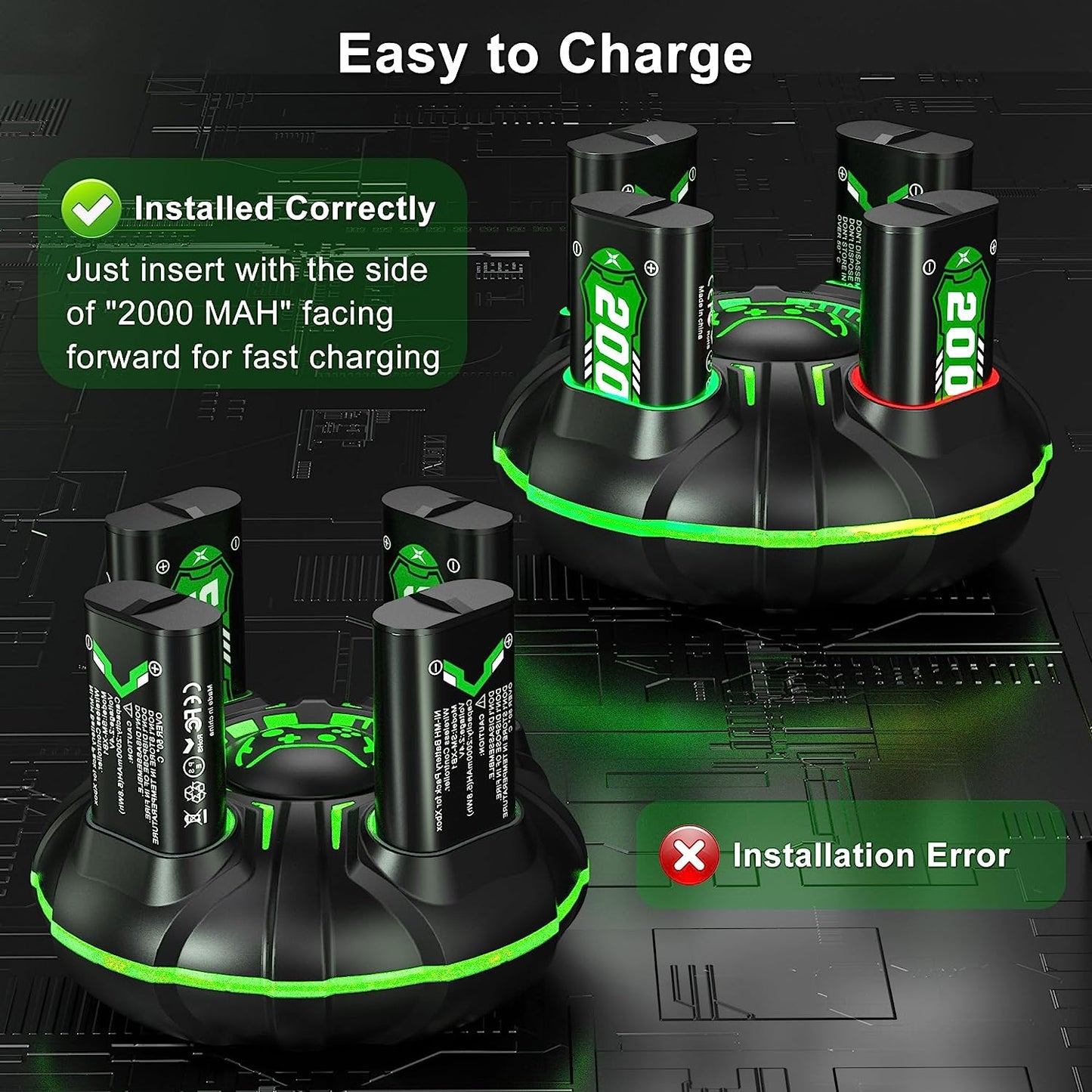 4 x 2000mAh Rechargeable Battery Pack with Charger for Xbox Controller for Xbox One/Xbox Series X|S Xbox One S/Xbox One Elite"
