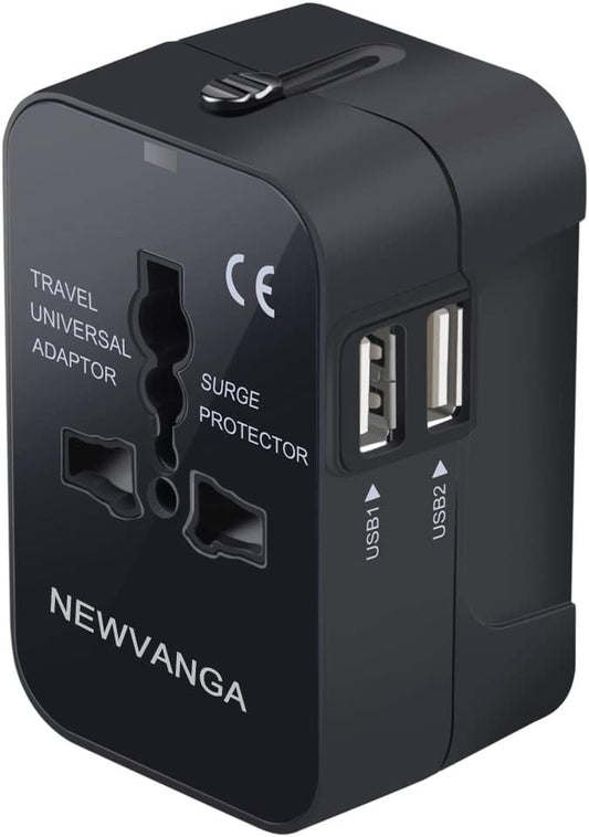 Universal Travel Adapter with Dual USB Ports - All in One Worldwide Power Converters for USA, EU, UK, and AUS