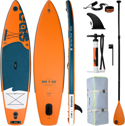 11ft Inflatable Stand Up Paddle Board for Adults with Wide Design, Includes SUP Accessories and Double Action Pump