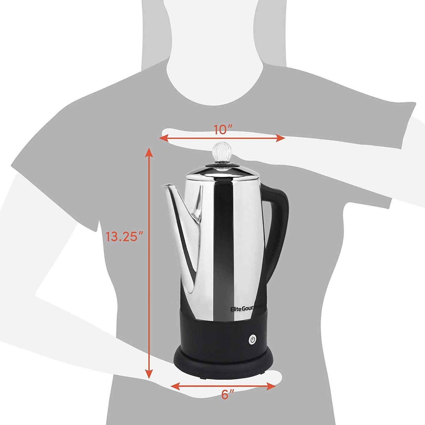 Professional Stainless Steel Electric Coffee Percolator with Keep Warm Feature, Clear Brew Progress Knob, Cool-Touch Handle, Cordless Serve - 12 Cups