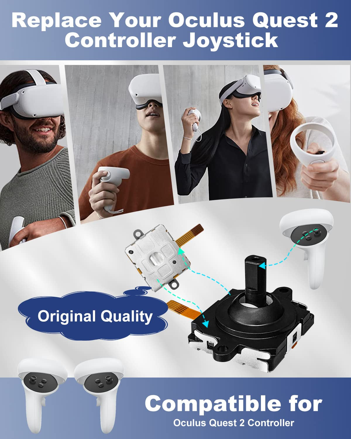 Joystick Replacement Kit for Meta Quest 2/ Oculus Quest 2 Controller(9 in One), AOJAKI Oculus Quest 2 Accessories for Oculus Controller, Including Joystick, T5 Screwdriver, Tweezer, Pry Tool