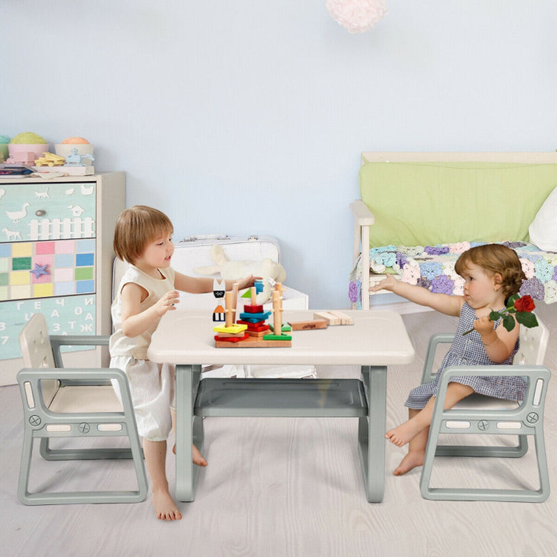 Children's Table and Two Chairs Set with Storage Shelf