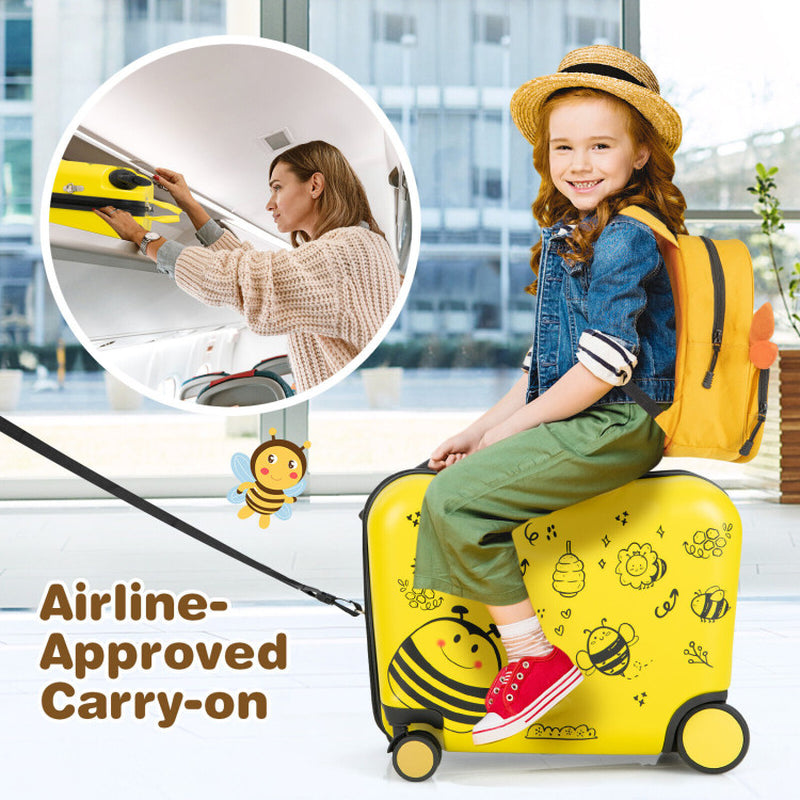 Set of 2 18-Inch Ride-On Kids Luggage with Spinner Wheels and Bee Pattern