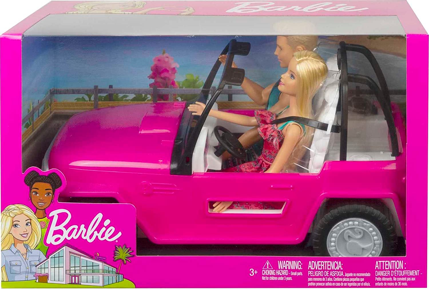 "Barbie and Ken's Stylish Beach Cruiser: A Pink Convertible for Fun in the Sun!"
