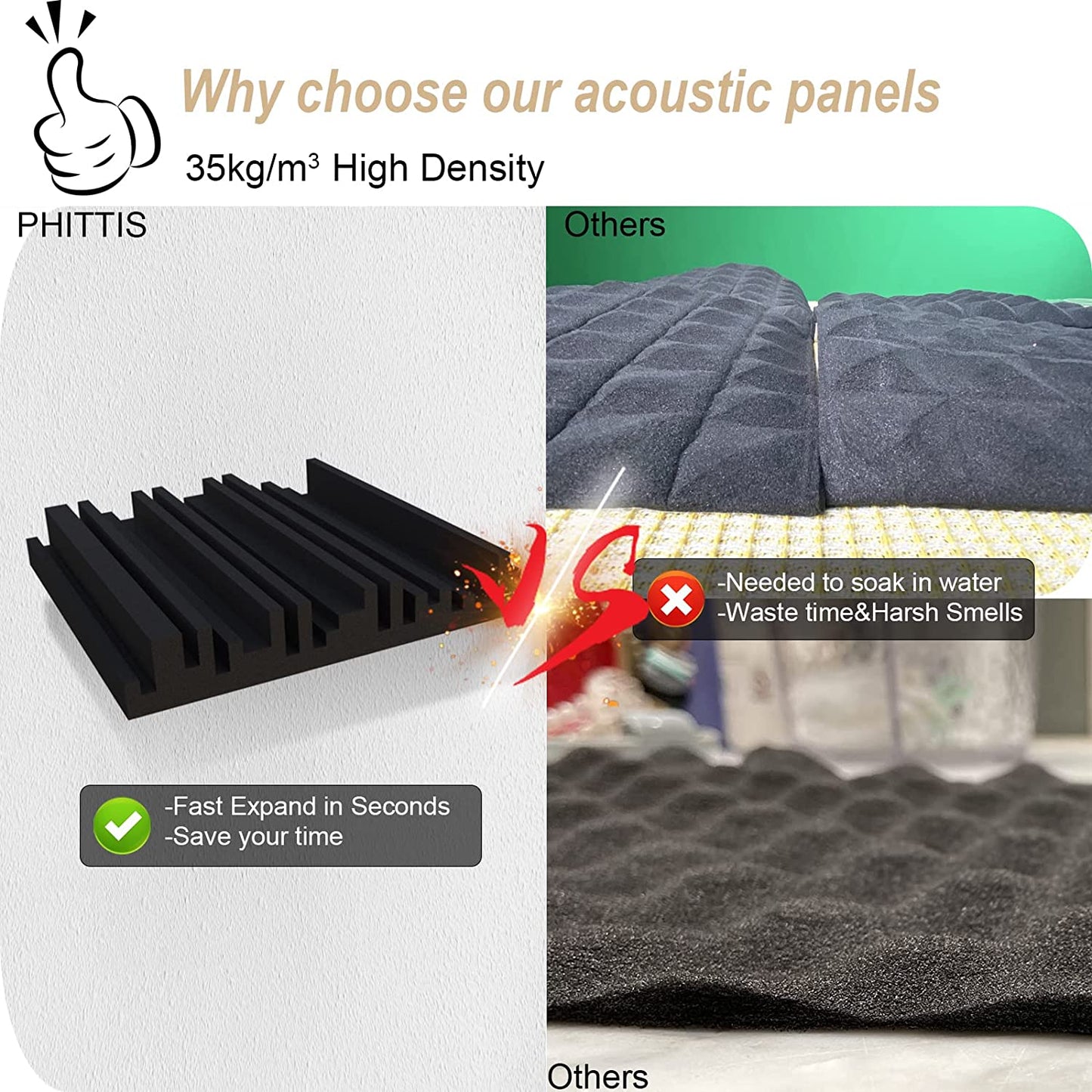 12-Pack High Density Soundproof Foam Panels for Walls and Ceilings, 12" x 12" x 2", Upgraded Multi Groove Design, Quick Recovery Sound Absorbing Technology, Black