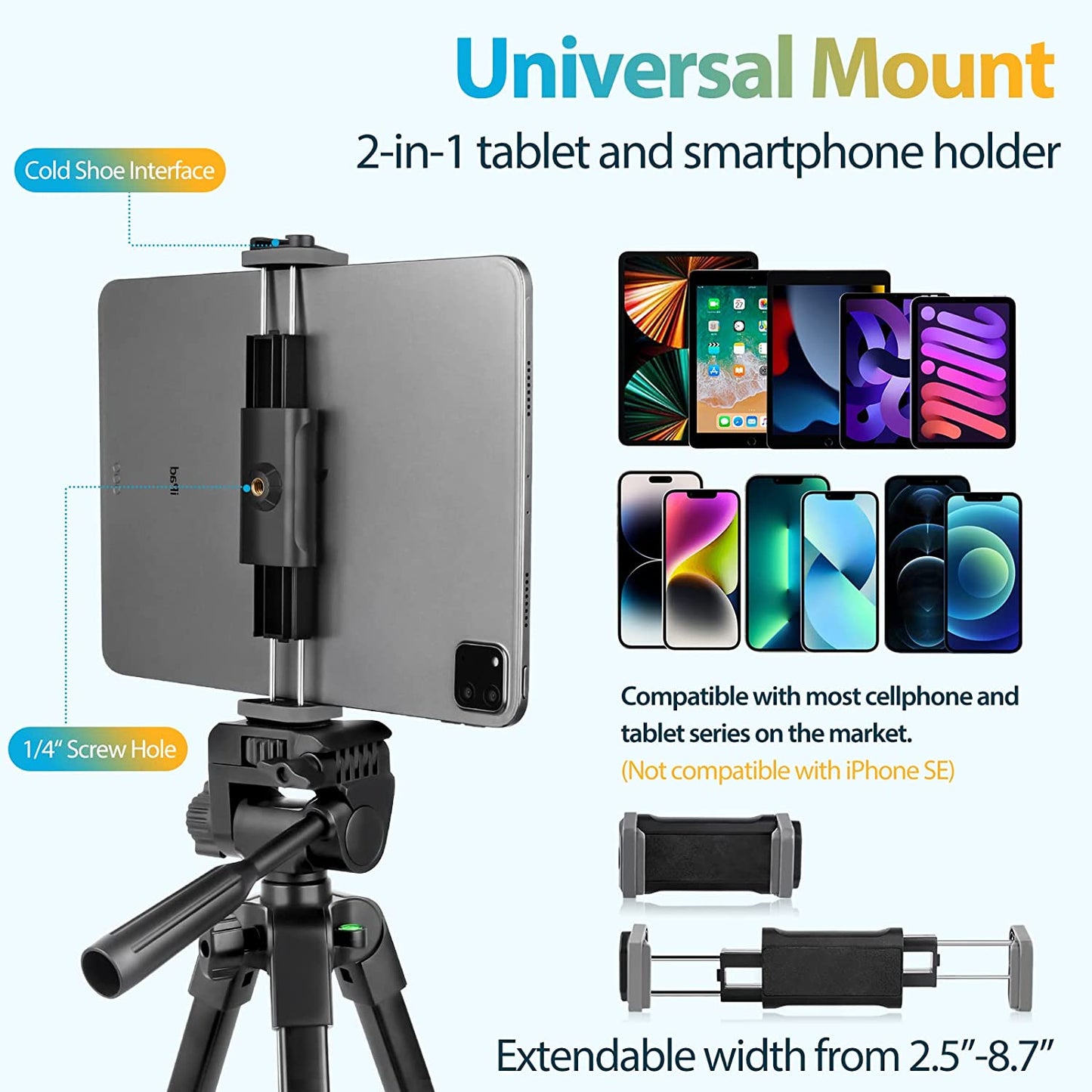 Professional 64" Extendable Phone and Camera Tripod Stand with Wireless Remote, Phone Holder, and Aluminum Construction for Video Recording, Selfies, Live Streaming, and Vlogging