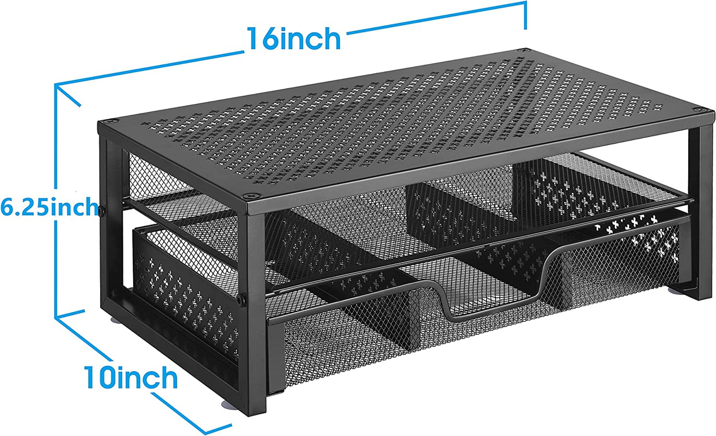 Metal Monitor Stand Riser with Integrated Desk Organizer and Drawer - Ideal for Laptops, Computers, iMacs - Black
