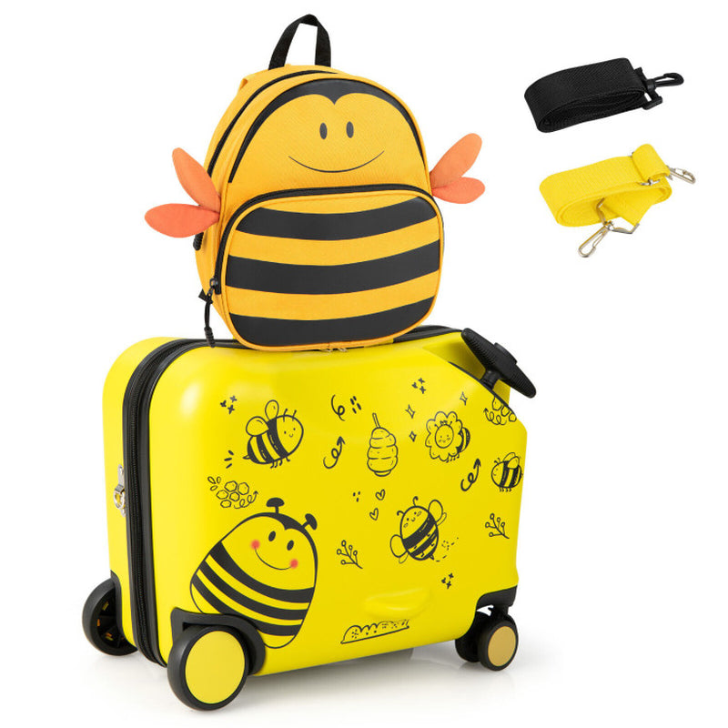Set of 2 18-Inch Ride-On Kids Luggage with Spinner Wheels and Bee Pattern