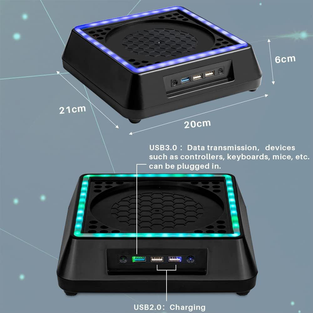Xbox Series X Cooling Fan: Adjustable Speed System, Low Noise, Extra USB Ports, RGB LED Light