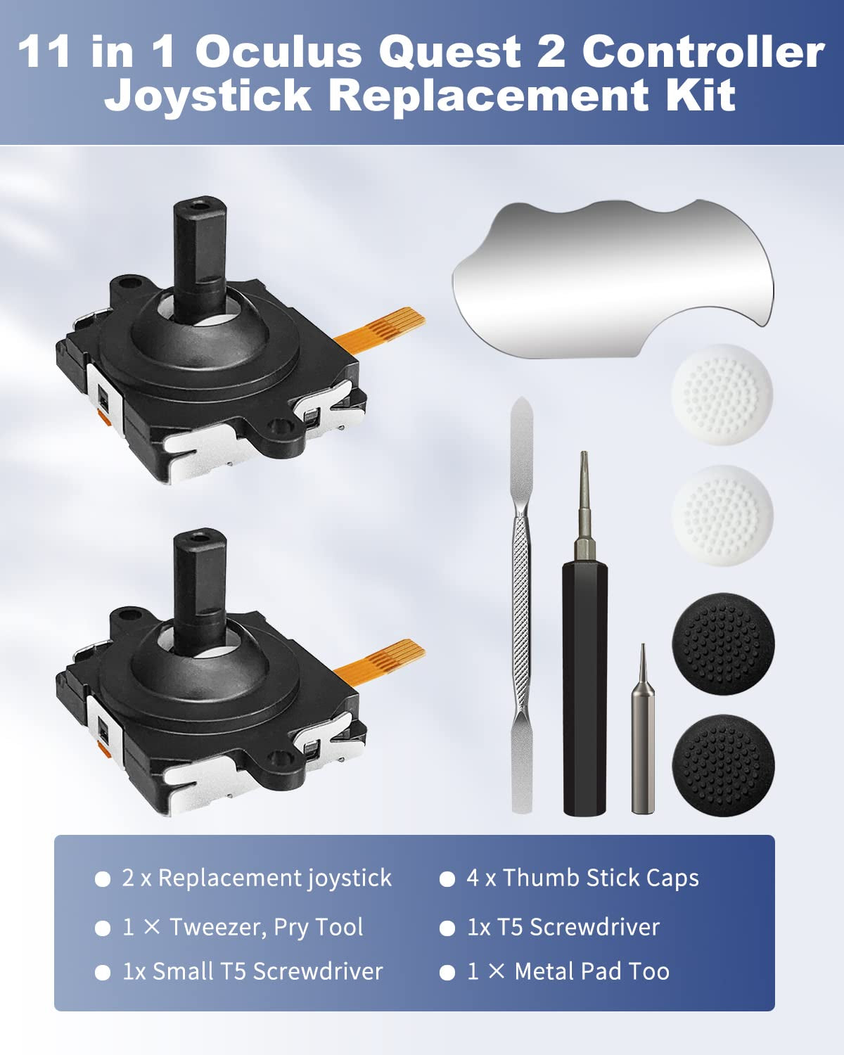 Joystick Replacement Kit for Meta Quest 2/ Oculus Quest 2 Controller(9 in One), AOJAKI Oculus Quest 2 Accessories for Oculus Controller, Including Joystick, T5 Screwdriver, Tweezer, Pry Tool