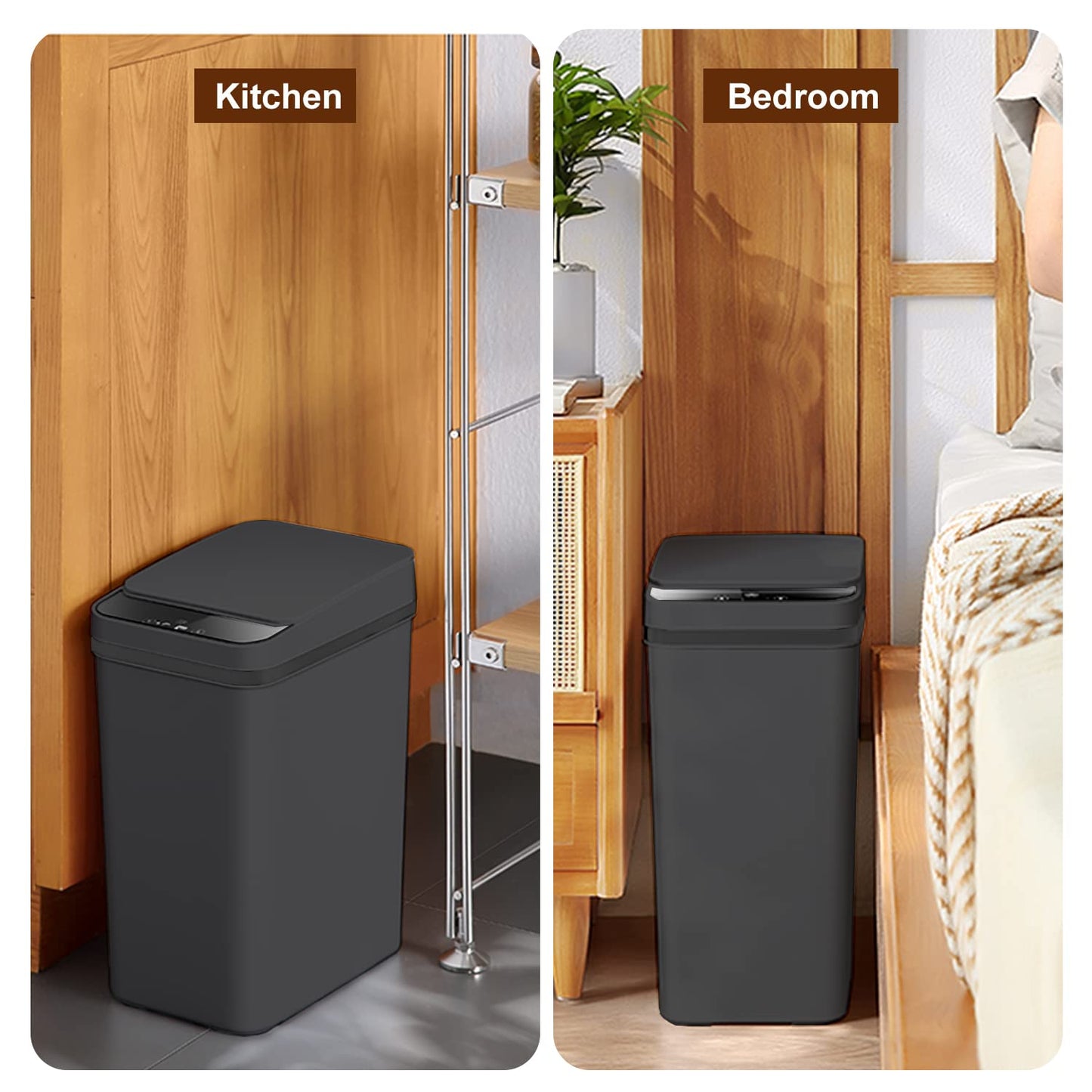 2.5 Gallon Touchless Bathroom Trash Can - Smart Motion Sensor, Skinny Design with Lid - Electric, Plastic, Auto Open - Small Slim Automatic Garbage Can (Black)