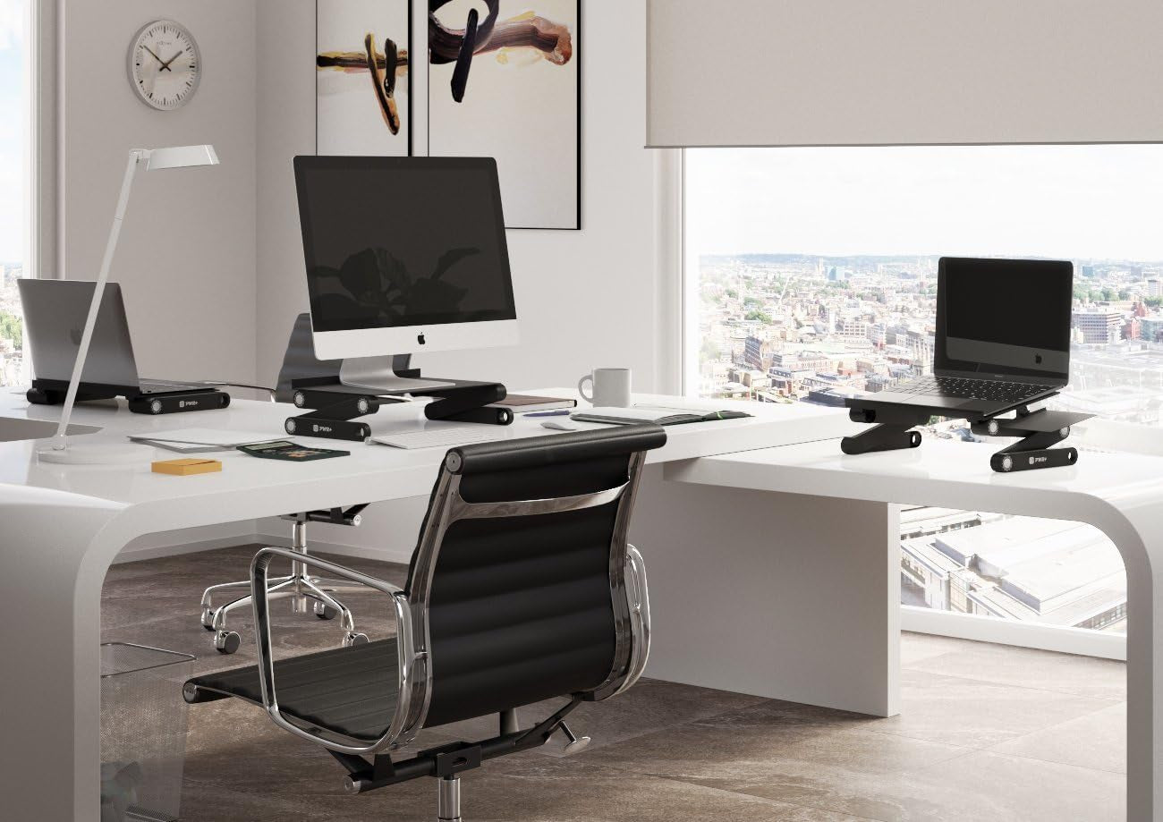 Adjustable Laptop Table Stand: Portable Ergonomic Riser with Mouse Pad for Ultrabooks, Macbooks, Gaming Notebooks, up to 17 Inch Laptops