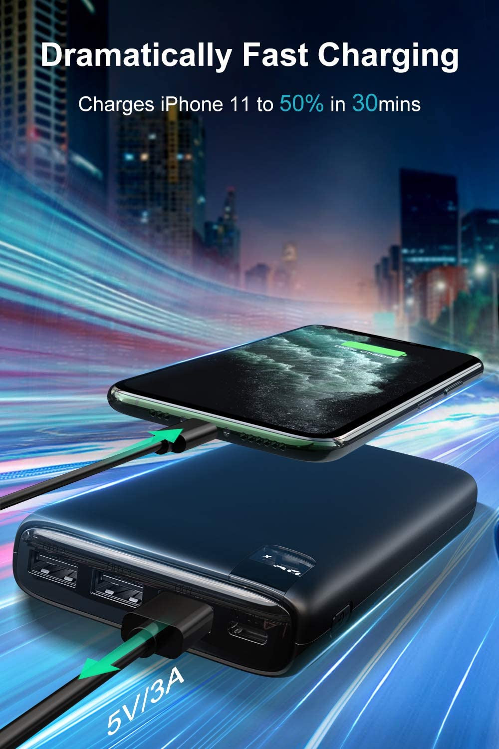 Portable Charger 26800mAh High Capacity Power Bank with LED Display and Fast Charging Outputs for iPhones, Samsung, LG, and More
