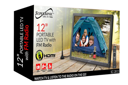 Supersonic 12" Portable Digital LED TV with USB & SD Inputs, 12 Volt ACDC Compatible for Rvs (SC-2812)
