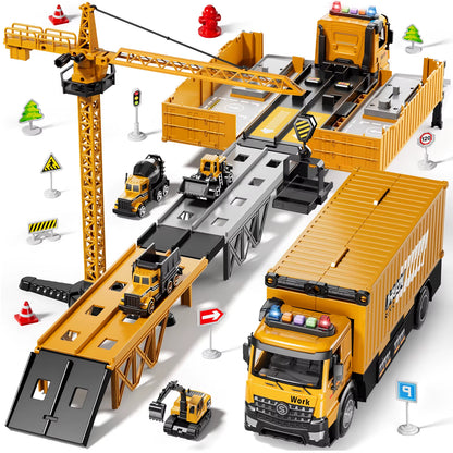 Carrier Truck Race Track Kids Toys Construction Truck Toys for 3-8 Years Old Boy Transport Car Truck with Tower Crane Truck Sets