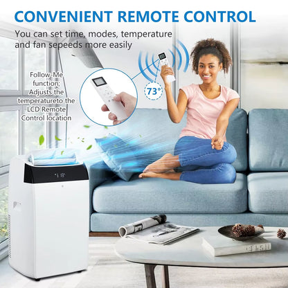 14000 BTU Portable Air Conditioner - 3-in-1 Free Standing Cooling Unit with Fan, Dehumidifier, Remote Control, and Sleep Mode