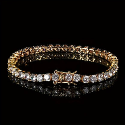New Pure Copper Tennis Chain Bracelet - Zirconia Hip Hop Jewelry for Men & Women (Anti-Tarnish, Christmas/Halloween Gift)