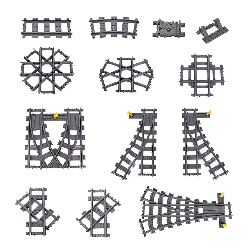 MOC 110-Piece City Train Track Set with 25 Styles of Single Slip Switches, Crossings, and Rails - Building Blocks Technical Toys for Children