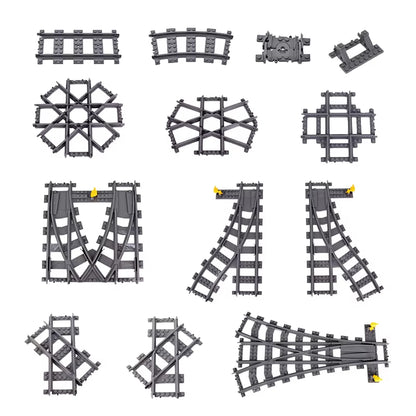 MOC 110-Piece City Train Track Set with 25 Styles of Single Slip Switches, Crossings, and Rails - Building Blocks Technical Toys for Children