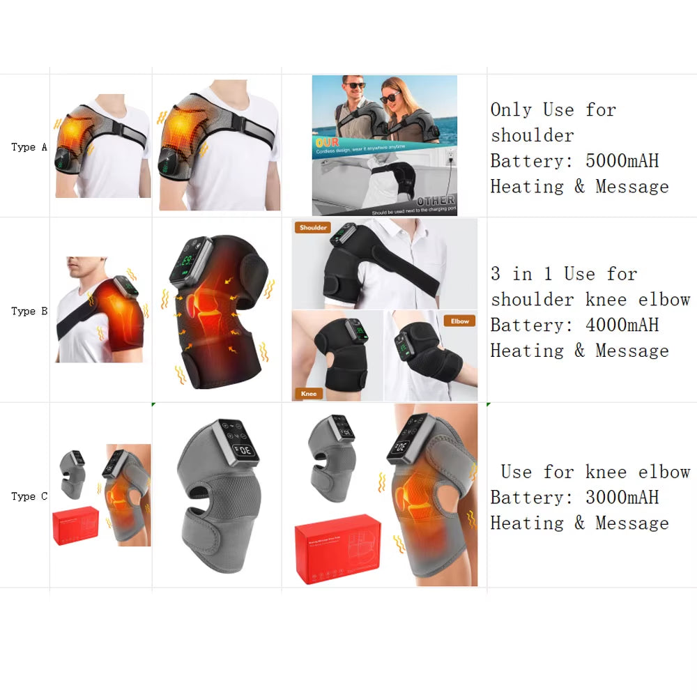 Electric Shoulder /Knee Massager Heating Pad Vibration Massage Support Belt Shoulder /Knee Thermal Brace