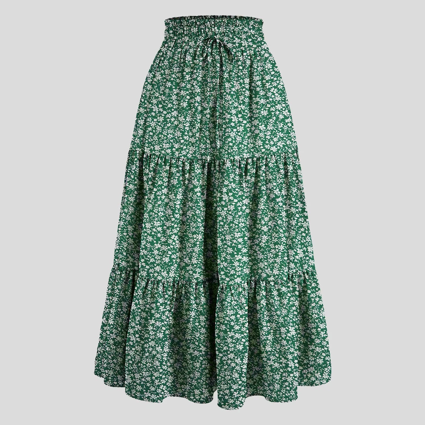Women'S Boho Floral Print Skirt Vintage High Waist Maxi Skirts Summer Casual Loose Beach Skirt Elegant Ladies Flowy Ruffle Skirt