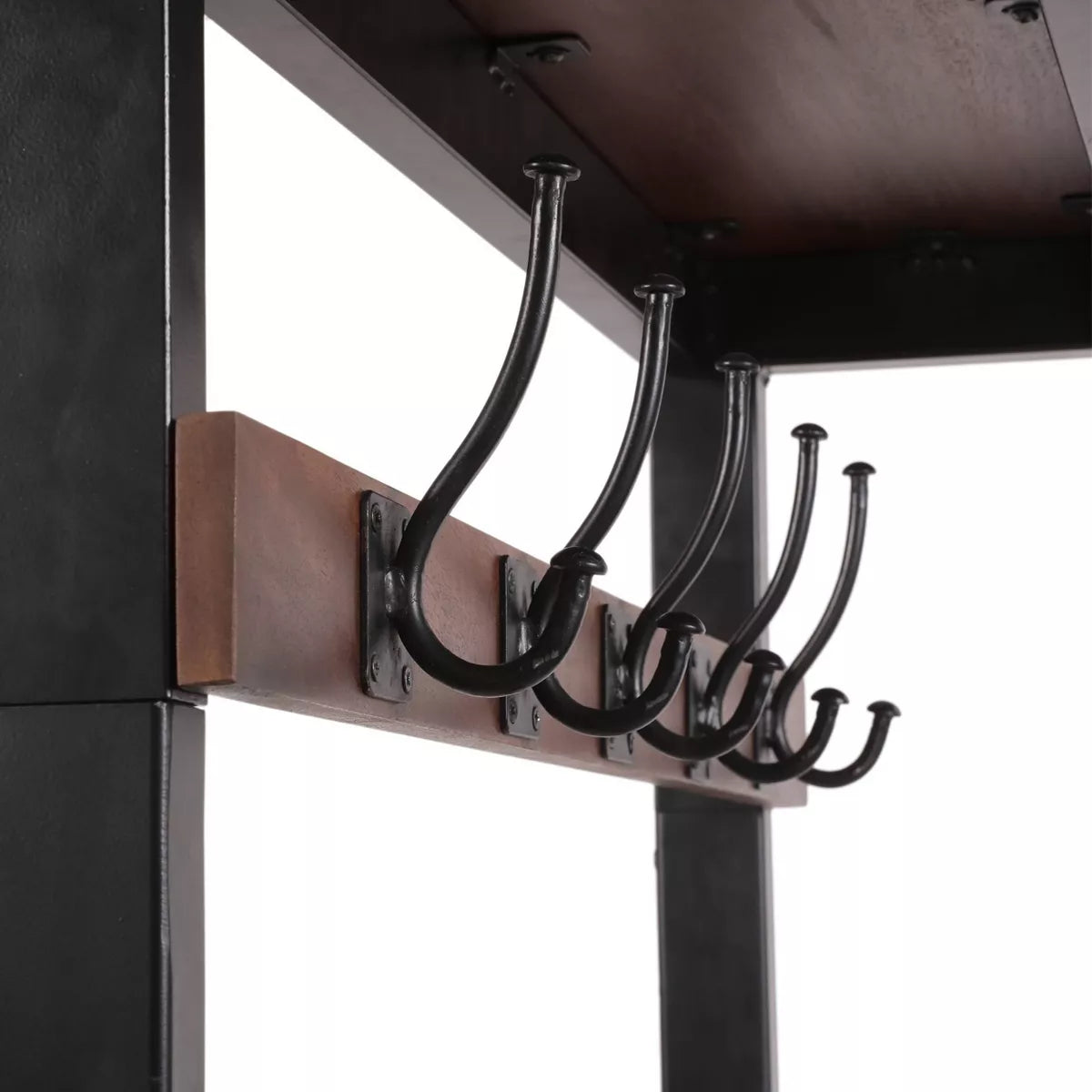 Modern Industrial Handcrafted Mango Wood Coat Rack with Bench Cafe Brown/Black -  Entryway Storage, 5 Hooks
