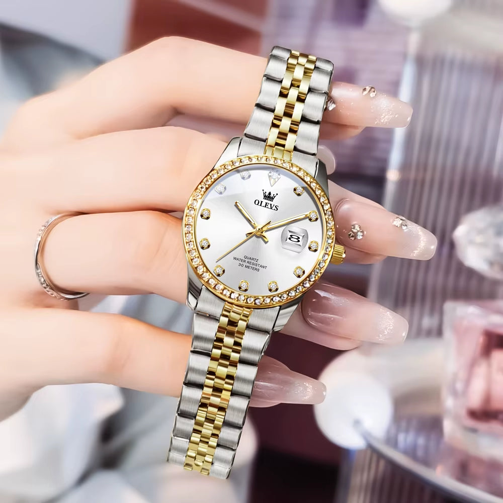 Top Brand Women'S Watches Elegant Simple Original Quartz Watch for Man Diamond Dial Waterproof Luminous Date Wristwatch