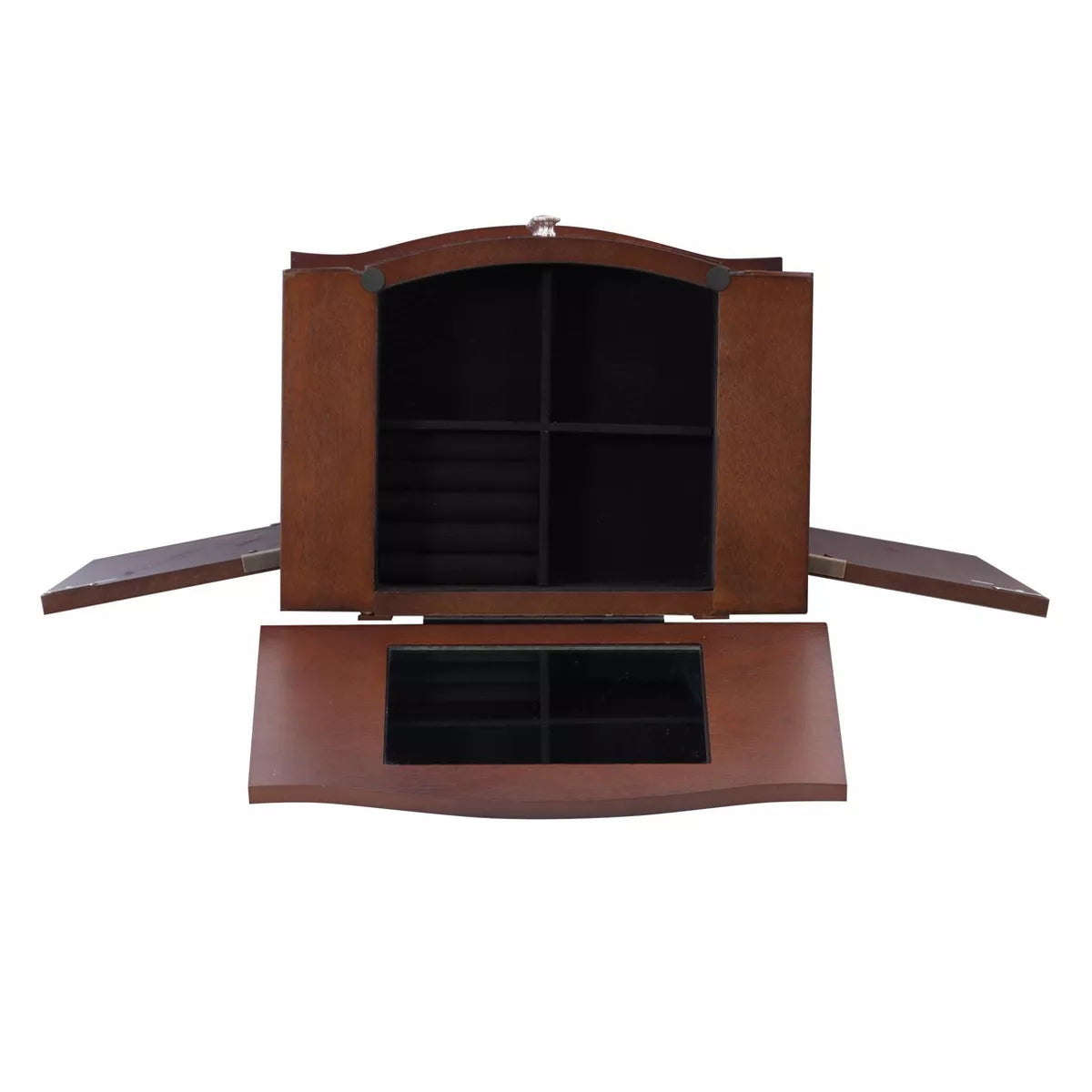 Traditional Wood Jewelry Armoire with 6 Lined Drawers in Merlot Brown