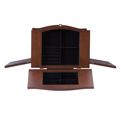 Traditional Wood Jewelry Armoire with 6 Lined Drawers in Merlot Brown