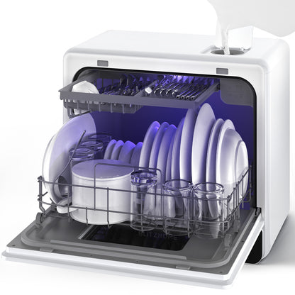 Blitzhome® BH-6-CDW Portable Countertop Dishwasher with 5.2L Built-In Water Tank 9 Programs PTC Hot Air Drying 3D 360° 3 Sprayers Water-Saving