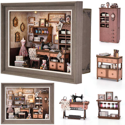 Book Nook Kit Tailor'S Shop DIY 3D Wooden Puzzle Dollhouse Photo Frame Ornament Model Bookend Building Home Decoration