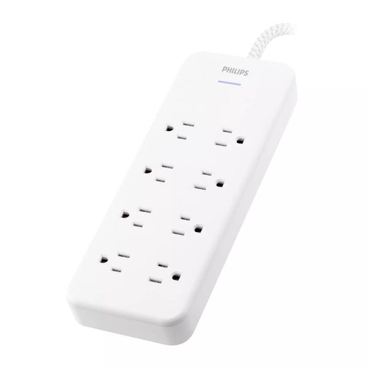 Philips 8-Outlet Surge Protector with 8-Foot Braided Cord and 2160 Joules of Surge Protection - White
