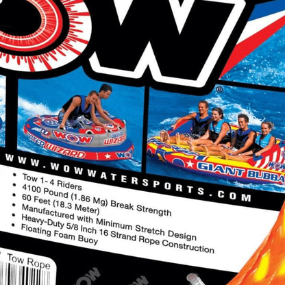 WOW Watersports 4K 60' Tow Rope W Floating Foam Buoy