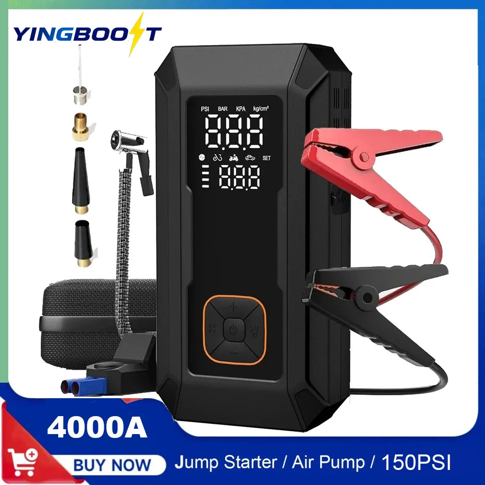Car Jump Starter with Air Pump Peak 4000A Jump Starter&150Psi Air Compressor, Portable Auto Power Banlk ,Tire Inflator