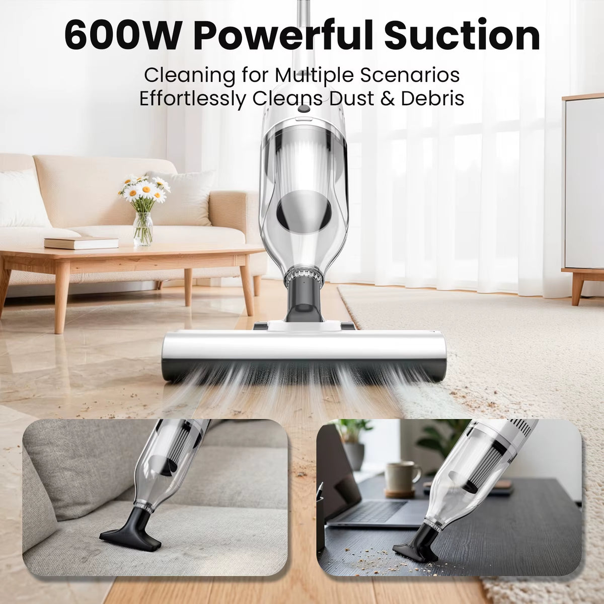 Vastorm R7 Corded Vacuum Cleaner - 600W, 20Kpa Powerful Suction, 3-in-1 Lightweight Handheld Stick Vacuum with 5M Cable, Bagless Design for Hardwood Floors, Carpets, and Pet Hair Removal