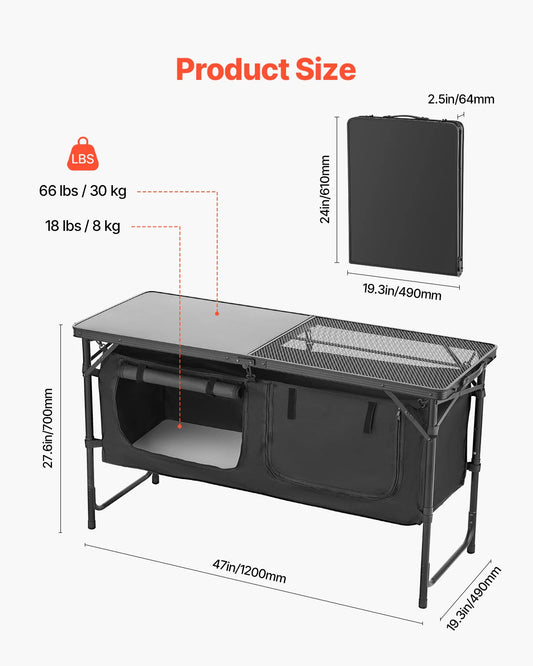 Succebuy Lightweight Aluminum Camping Kitchen Table - Portable Outdoor Cooking Station for BBQs, Picnics, and RV Travel