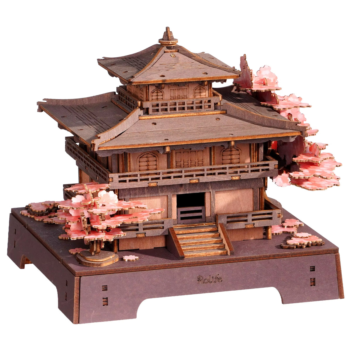 ROKR Sakura Pavilion 3D Wooden Puzzle - Japanese Architectural Model Featuring Cherry Blossom Design, 235-Piece DIY Craft Kit for Adults and Teens
