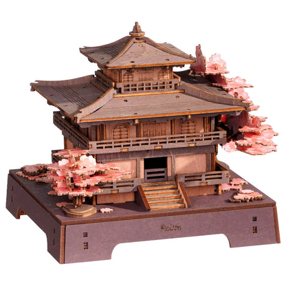 ROKR Sakura Pavilion 3D Wooden Puzzle - Japanese Architectural Model Featuring Cherry Blossom Design, 235-Piece DIY Craft Kit for Adults and Teens