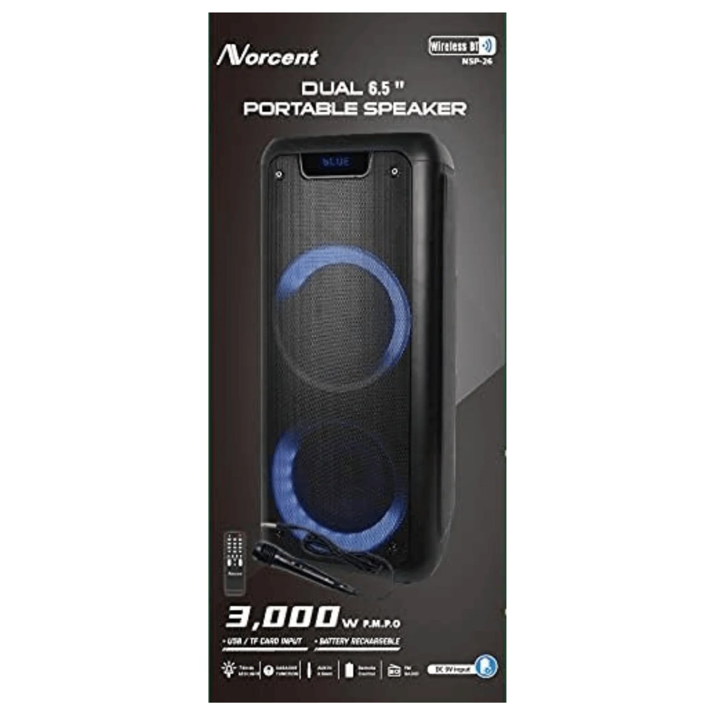 Norcent Dual 6.5" Portable Party Bluetooth Speaker with Flashing LED Lights